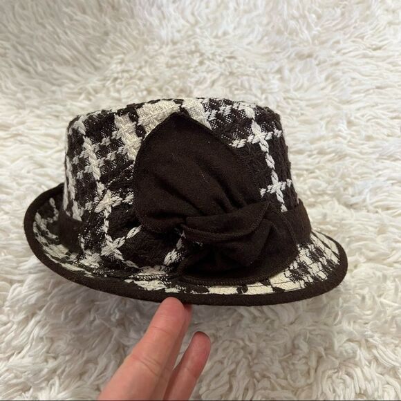 Scala Pronto brown and white fedora hat with bow NWOT - Picture 1 of 9
